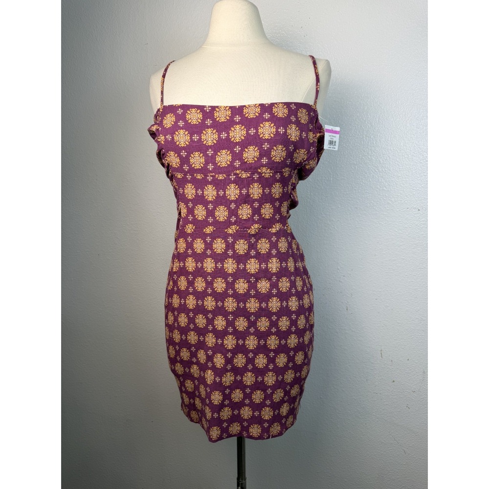 NWOT Free People Center of Attention Floral Print Burgundy Dress Size L